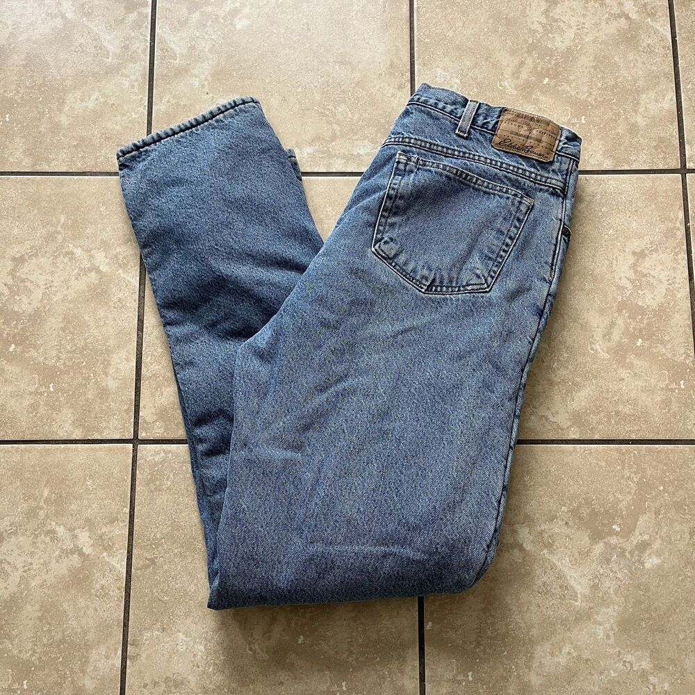 Eddie Bauer Men’s Fleece Lined Jeans 38x36 Blue Denim Warm Winter Y2K 2000s